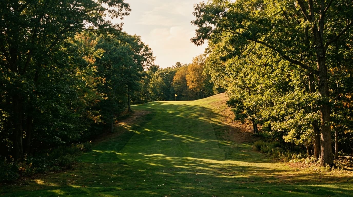 Fairway view at Furnace Brook Golf Club in Quincy Massachusetts on a clear afternoon