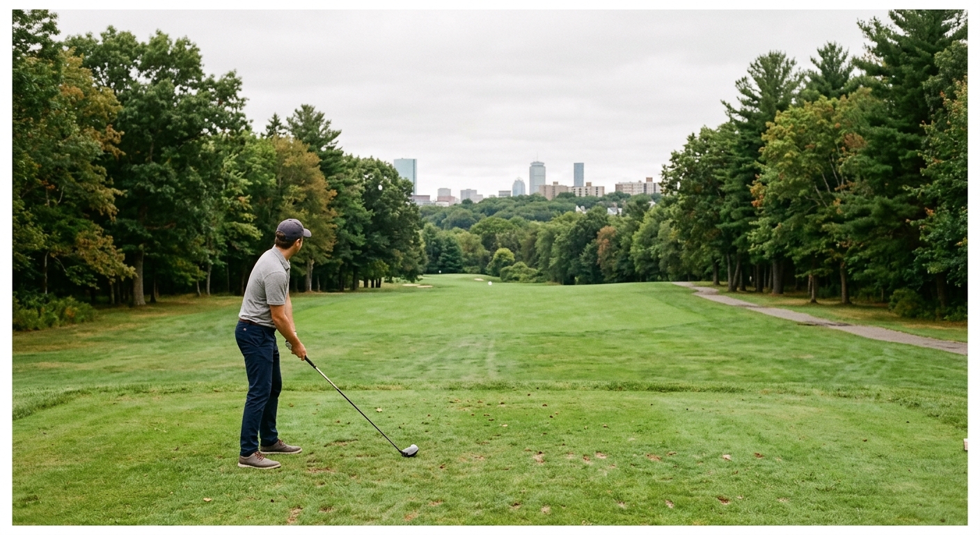 Wide fairway at William J. Devine Golf Course at Franklin Park in Dorchester, Boston