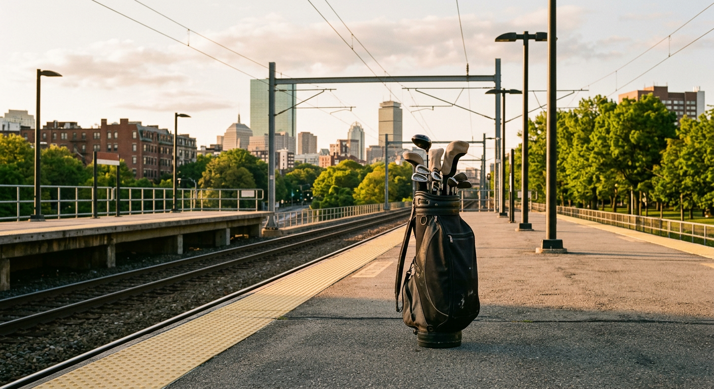 MBTA Orange Line Forest Hills station platform, the transit stop for William J. Devine Golf Course at Franklin Park