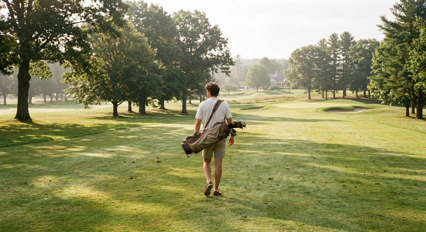 A fairway at William J. Devine Golf Course in Franklin Park on a clear morning